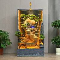 Fontaine en résine avec rideau d'eau Feng Shui et roue de la fortune |   Décoration paysagère intérieure imperméable pour hall d'hôtel et bureau