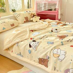 Couette en coton tricoté de style dessin animé, velours de haricot, douce, agréable pour la peau, taille Queen - Product Image 1