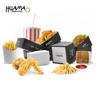 Boîte en papier personnalisée pour restauration rapide, écologique et recyclable, avec logo, finition brillante/mate et gaufrage, pour frites et poisson