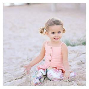 Ensembles de vêtements pour enfants, ensembles de plage pour filles sans manches avec boutons, imprimé floral et dentelle - Product Image 2