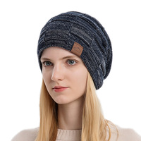 Venta al por mayor de hilo a cuadros de Jacquard gorro de punto de invierno aislado Slouchy versátil gorro cálido para las mujeres