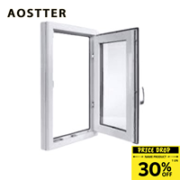 Ventana Abatible Horizontal de Aluminio AOSTTER con Arco Moderno, Perfil de Rotura Térmica, Riel Empotrado, Manija Resistente para Dormitorio