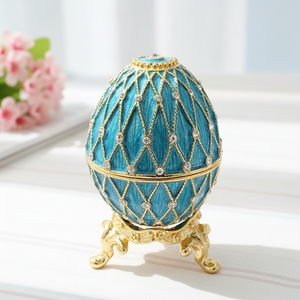 Nouvel œuf décoratif <span class=keywords><strong>Fabergé</strong></span> en alliage de zinc émaillé bleu cristal pour cadeau de Pâques - Product Image 1