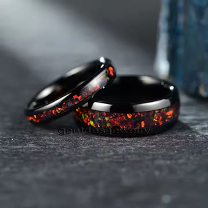 Gentdes Sieraden Trouwringen Voor Koppels Set 8Mm Zwart Inlay Vuur Opaal Wolfraam Ring Vrouwen Mannen Verlovingsband - Product Image 5