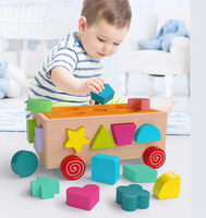 Boîte de rangement pour jouets de voiture pour bébé, jeu de puzzle géométrique en bois avec correspondance des formes et des couleurs pour enfants