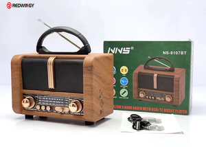 Redwingy NS-8107BT <span class=keywords><strong>Vintage</strong></span> <span class=keywords><strong>autoradio</strong></span> Portable en bois haut-parleur extérieur tourne-disque lecteur avec carte Tf fonction TWS Am Fm Radio - Product Image 2