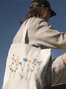 <span class=keywords><strong>Sac</strong></span> fourre-tout en toile à motif floral esthétique pour femmes, avec poche intérieure, lavable en machine, pour la shopping, la sœur, la fille, la maman - Product Image 5