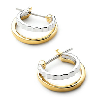 Boucles d'oreilles Huggie Gemnel à texture contrastée bicolore, design en métal mélangé poli et côtelé