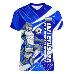 T-shirt con scollo a V personalizzata con mascotte del <span class=keywords><strong>lupo</strong></span> dell'Uzbekistan, dinamica, geometrica, a tema calcistico - Product Image 3
