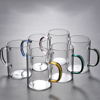Ensemble de 6 tasses en verre borosilicate de haute qualité avec poignées colorées, résistantes au four, transparentes, droites, pour thé et eau, coffret cadeau