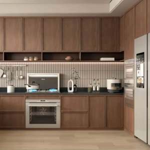 Conception de cuisines modernes personnalisées en mélamine à grain de bois laqué, peinture ouverte - Product Image 1