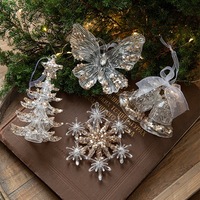 Décoration de Noël, pendentif en acrylique à paillettes, pendentif flocon de neige transparent scintillant, accessoires de décoration pour arbre de Noël