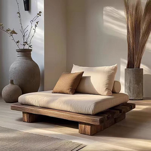 <span class=keywords><strong>Silla</strong></span> de meditación estética Wabi-Sabi de madera maciza, muebles de respaldo para sentarse con patas cruzadas de estilo antiguo para sala de estar - Product Image 4