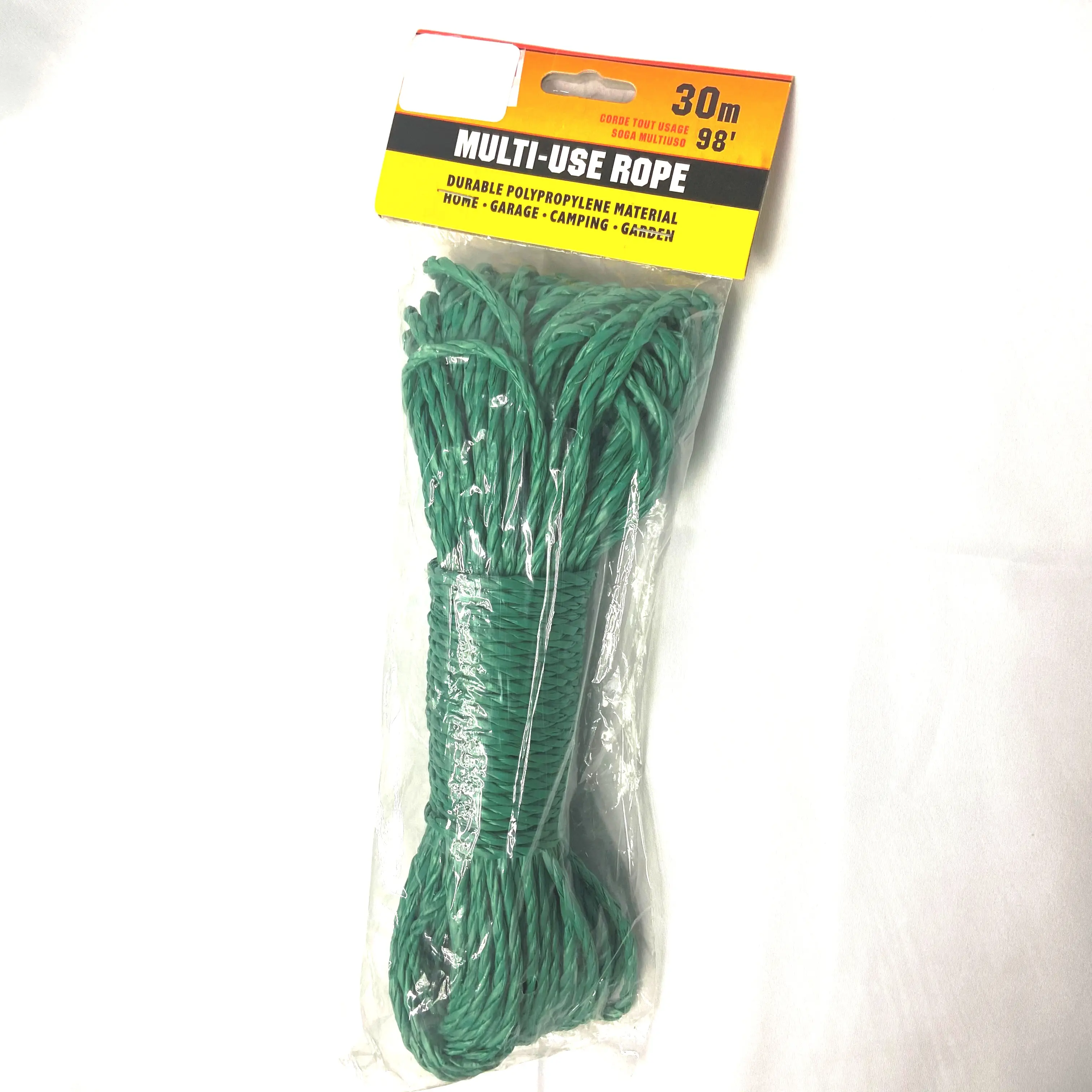 حبل متعدد الاستخدامات عالي المتانة أخضر ملتف من البولي بروبلين للنشاطات الخارجية