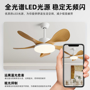 Minimalist Ceiling Fan Light With Led Wood Look Retro Style For Living Room Bedroom Fixed Blade Silent Operation Frequency - Product Image 3