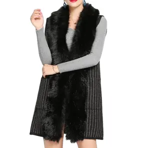 2022 winter sleeveless fashion stripes long women faux fur vest