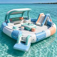 Île flottante gonflable Wake avec auvent, plateforme de loisirs aquatiques de luxe, barge de fête gonflable, salon flottant pour lac et mer