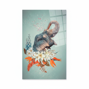Printed Boho <b>Elephant</b> Wall Art - Modern Floral Jungle Canvas <b>Decor</b>,TEMPERED GLASS ART - Product Image 2