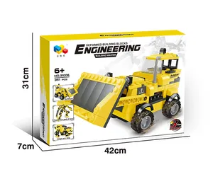 QIZHILE 351pcs engineering car deformed building blocks,3 form changes,kids plastic bulldozer blocks toys plastic building