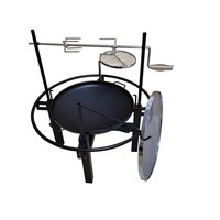 Barbecue multifonction moderne d'extérieur en fer galvanisé avec finition émail porcelaine, rôtissoire, foyer et chariot à 2 niveaux