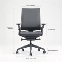 Chaise de bureau ergonomique à dossier moyen avec revêtement en cuir PU, accoudoirs réglables et base pivotante pour espace de travail commercial