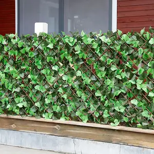 3डी रिट्रैक्टेबल एक्सटेंशन लकड़ी गार्डन बाड़ सजावट कृत्रिम हरी पत्ती सुरक्षित रिट्रैक्टेबल मेष बाड़ आंगन फार्म उपयोग