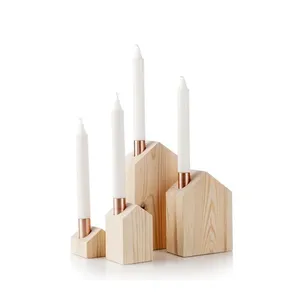 Suporte de velas personalizado de madeira, suporte minimalista de velas em forma de casa, vaso de velas, pote único, suporte de planta/estação