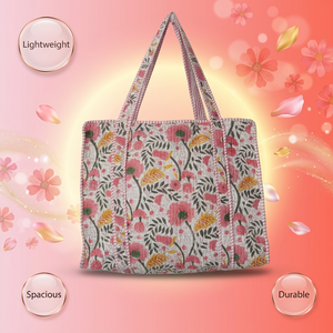 Cotton Fabric Shoulder Bag Bohemian Style Solid Color Zipper Closure Block Printed Shopping <b>Handbag</b> <b>Summer</b> Spring Use - Product Image 4