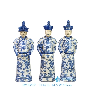 Qing-Dynastie Großes Dekorations-Set: Keramik-Blau-Weiß-Porzellan Kaiserfiguren, Art Deco, Handgefertigt, Mehrteiliges Set - Product Image 2