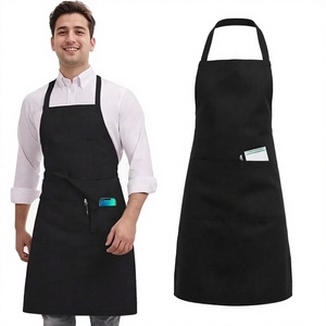 Custom Black Bib <b>Apron</b> 100% Polyester Adjustable Unisex <b>Chef</b> <b>Apron</b> with 2 Large Pockets for Restaurant Kitchen Cafe - Product Image 3