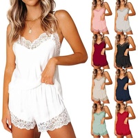 Ensemble de pyjama 2 pièces en dentelle pour femme, caraco et short, style européen et américain, collection printemps-été, vente en gros