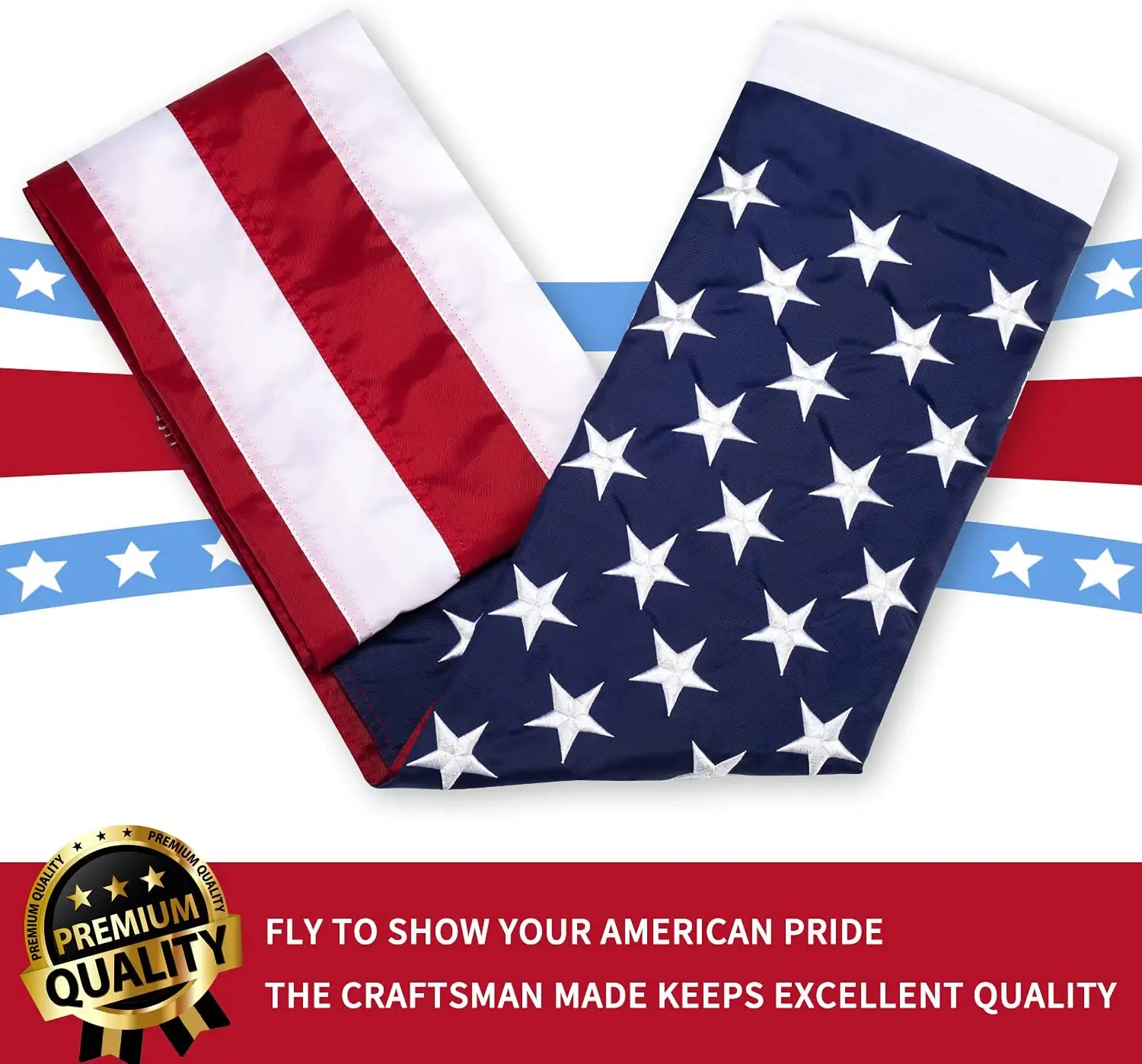 Benutzer definierte 3 x5ft 90x150 cm Langlebigste Nylon Polyester Material Bestickte Sterne Genähte Streifen Amerikanische USA Land National flagge