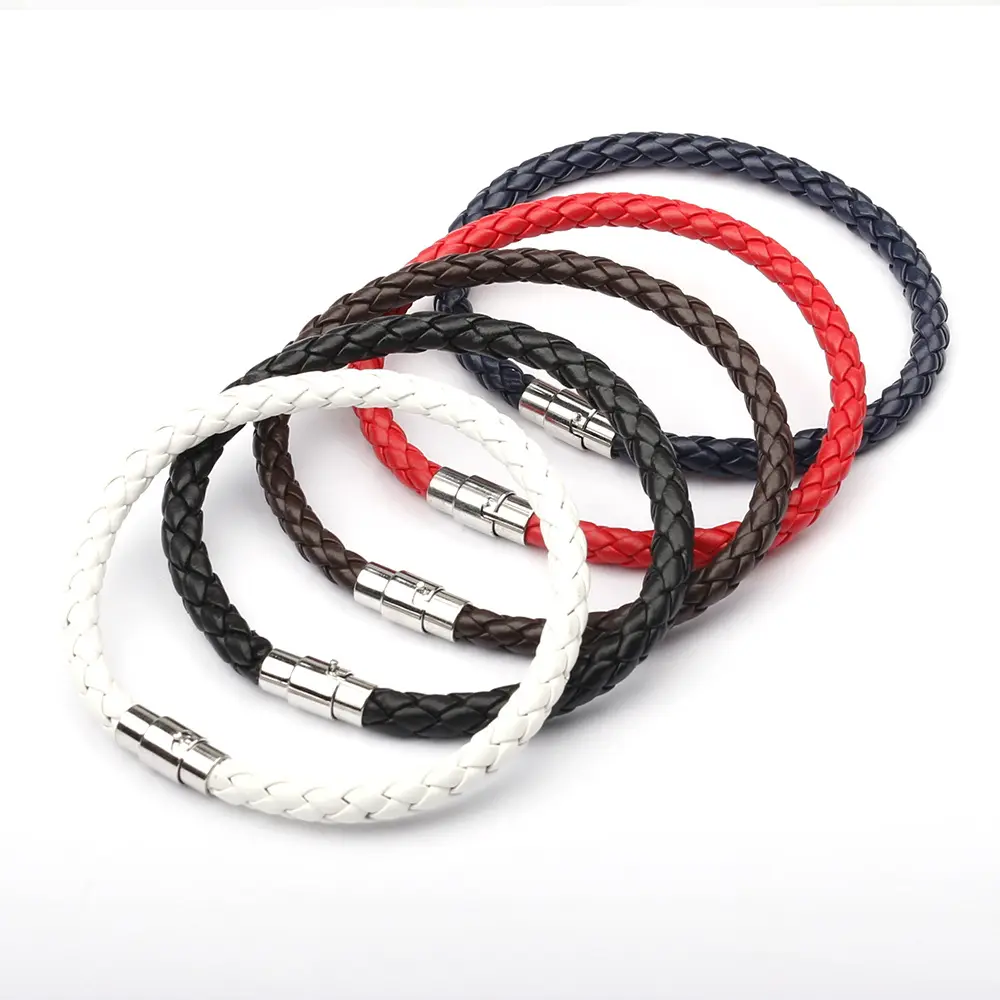 SC Simple Colourful Leather Bracelet Weave Rope Leather Bracelet String Magnetic Buckle Leather Bracelet For Men Women