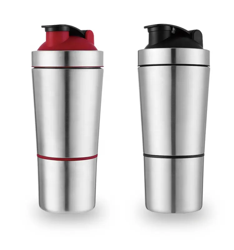 gym 700ml+200ml protein shaker bottle tumbler non vacuum single stainless 304 protein coffee shake bottle with mixer and cup