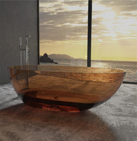 Baignoire en résine acrylique de haute qualité, transparente, artistique, autoportante, personnalisable en plusieurs couleurs, pour salle de bain d'hôtel