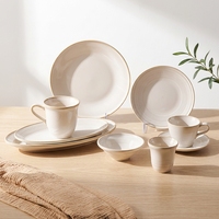 Service de table en céramique et porcelaine ST Modern Milk White Smooth Colored Glaze, comprenant des assiettes à dessert et des bols à riz, pour la maison, l'hôtel et les banquets.