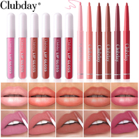 Clubday Riasan Profesional Mudah Dipakai Tahan Lama Tahan Air Velvet Matte Light Mist 6 Lip Gloss+6 Lip Liner Set Riasan