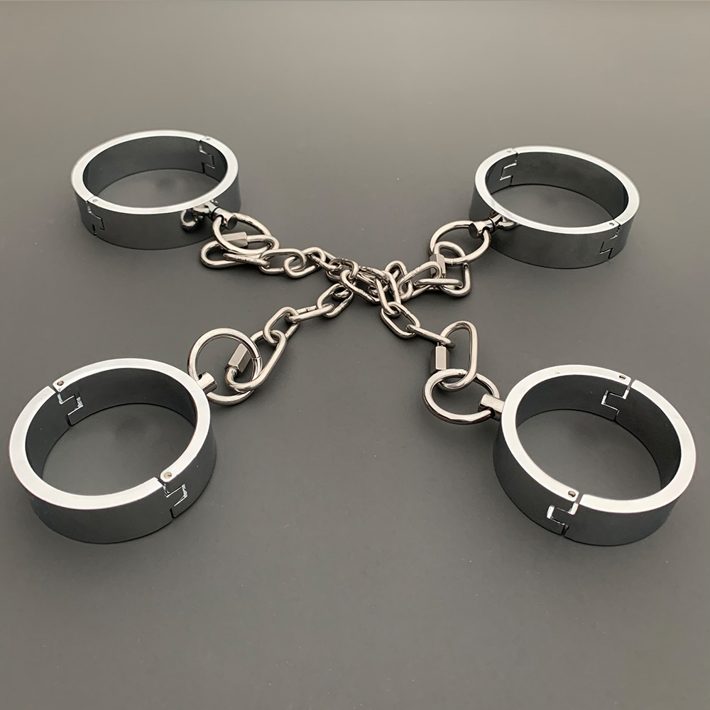 Free Custom Box - Metal Bdsm Bondage Collar Handcuff Wrist Ankle Cuffs Binding Bolt Lock Gay Fetish Slave Restraints Sex Toy