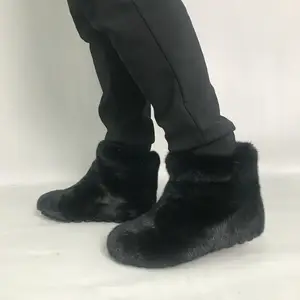 New 2024 winter fully fur snow boots men flat mink short boots shoes MEN'S MINK FUR BOOT FUR SLIDES