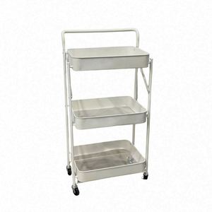 Modern Stainless Steel Foldable Cart for Kitchen Gadgets With 3 Tiers and Wheels, Easy Bulk Order - Product Image 1