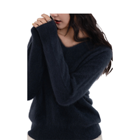 Pulls en cachemire brossé à col en V 2025, pull d'hiver personnalisable, pull décontracté pour femmes, pull tricoté à l'ordinateur pour femmes