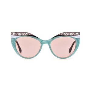 Lunettes de soleil œil de chat, monture turquoise, verres miroir roses, protection UV 100%, pour femmes adultes - Product Image 1