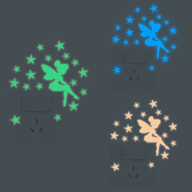 Cartoon Elf Luminous Lights Switch Stickers Glow in Dark Stars Stickers for Kids Rooms Girls Bedroom Switch Panel Wall Decor