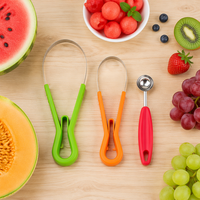 3-in-1 Nestbare Fruitlepels Set met PP Handvat, RVS Meloenballetjesmaker, Fruit Schiller, Snijder, Multifunctionele Fruitbereidingshulp