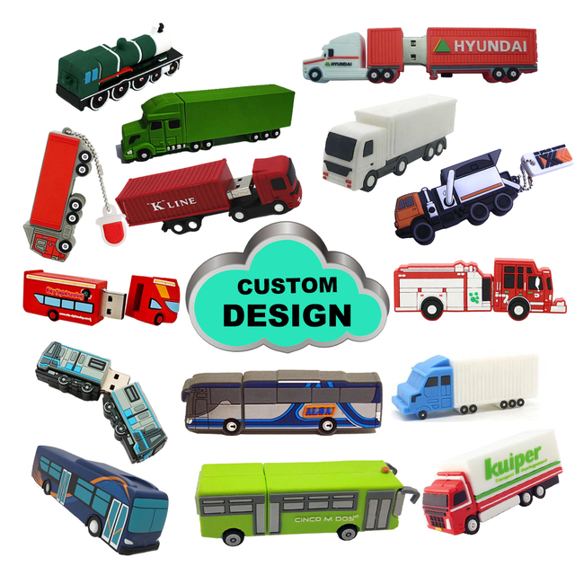 PVC Custom Truck USB 2.0 Flash Drive 1GB 2GB 4GB 8GB 16GB 32GB Pendrive 3.0 USB Zip Drive 64GB 128GB Car USB Memory Stick