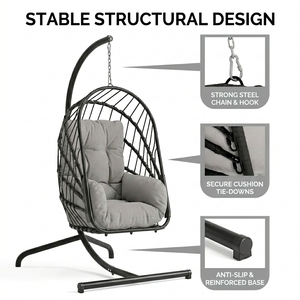 Fauteuil suspendu pliable d'extérieur avec support, en rotin PE <span class=keywords><strong>blanc</strong></span>, <span class=keywords><strong>chaise</strong></span> balançoire de luxe pour patio, mobilier de salon toutes saisons pour hôtel - Product Image 4