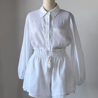 Tongrui 2023 nouvelle mode femmes élégant 100% lin 2 pièces costume manches longues et Shorts lin ensemble femmes couleur personnalisée ensemble