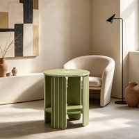 Table d'appoint carrée vert olive à motif soleil, 2 niveaux, pieds cannelés en bois, petite table basse d'appoint pour salon et chambre