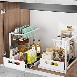 Mobile da <span class=keywords><strong>Cucina</strong></span> con Lavello e Cassetto <span class=keywords><strong>Estraibile</strong></span> a Due Livelli, Portaspezie da Terra, Stile Minimalista Moderno - Product Image 6
