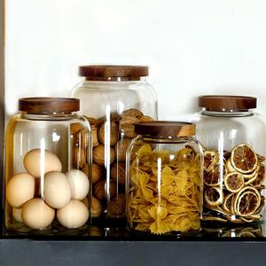 Wholesale Kitchen Food Storage Container Custom Size Large For Food Glass Gar With Acacia Wood Lid